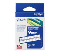 Original Brother P-Touch TZE121 9mm Gloss Tape - Black on Clear