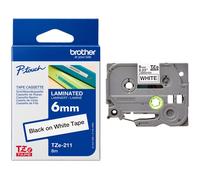 Brother P-touch Labelling Tape Authentic TZe-211 Adhesive Black on White 6 mm x 8 m