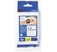 12mm Black on White Standard Adhesive Laminated TZe Tape Cassette (4 metres)
