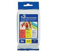 Brother TZe-31M3 (TZe-231/TZe-631/TZe-431) Labelling Tape Cassettes, Multi Pack, Black on White/Yellow/Red, 12 mm (W) x 8 m (L), Laminated, Includes 3 x Tapes, Brother Genuine Supplies