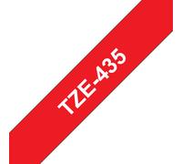 Brother TZe-435 Labelling Tape Cassette, 12 mm (W) x 8 m (L), Laminated, Brother Genuine Supplies - White on Red