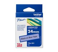 Brother Tze-551 Labelling Tape Cassette, 24 mm (W) X 8 M (L), Laminated, Brother Genuine Supplies - Black On Blue