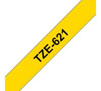 Brother TZe-621 Labelling Tape Cassette, 9 mm (W) x 8 m (L), Laminated, Brother Genuine Supplies - Black on Yellow