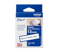 Brother TZe-FA3 Labelling Tape Cassette, Blue on White, 12 mm (W) x 3 m (L), Fabric Tape, Brother Genuine Supplies