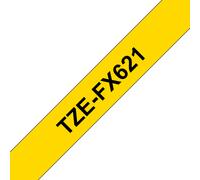 Brother TZe-FX621 Labelling Tape Cassette, Black on Yellow, 9mm (W) x 8M (L), Flexible ID, Brother Genuine Supplies