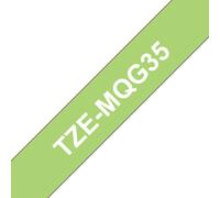 Brother TZEMQG35 White on Lime Green 5M X 12mm Matt Tape