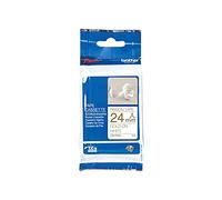 Brother TZe-R254 Labelling Tape Cassette, Gold on White, 24 mm (W) x 4M (L), Ribbon Tape, Brother Genuine Supplies