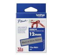 Brother TZe-R931 Labelling Tape Cassette, Black on Silver, 12 mm (W) x 4M (L), Ribbon Tape, Brother Genuine Supplies