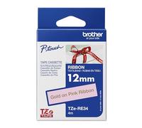 Brother TZe-RE34 Original P-Touch Label Tape (12mm x 4m) Gold on Pink