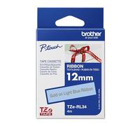 Brother TZe-RL34 Labelling Tape Cassette, Gold on Light Blue, 12 mm (W) x 4M (L), Ribbon Tape, Brother Genuine Supplies