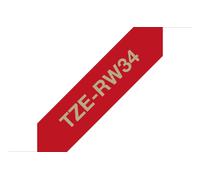 Brother TZe-RW34 Original P-Touch Label Tape 12mm x 4m (Original) Gold on Wine Red