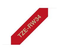 Brother TZe-RW34 Original P-Touch Label Tape 12mm x 4m (Original) Gold on Wine Red