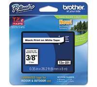 Brother Tze-S221 Labelling Tape Cassette, Black On White, 9mm (W) X 8M (L), Strong Adhesive, Brother Genuine Supplies