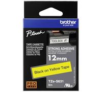 Brother TZe-S631 Labelling Tape Cassette, Black on Yellow, 12mm (W) x 8M (L), Strong Adhesive, Brother Genuine Supplies