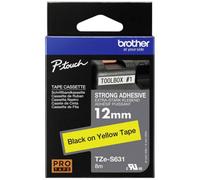Brother TZe-S631 Labelling Tape Cassette, Black on Yellow, 12mm (W) x 8M (L), Strong Adhesive, Brother Genuine Supplies