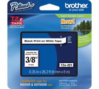 Brother TZE221 - BROTHER TZE221 P-TOUCH TAPE BLACK ON WHITE 9MM 3/8" Single