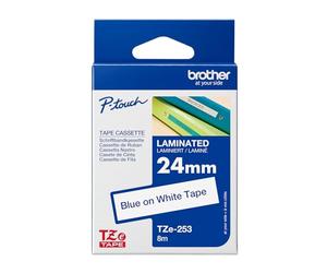 Brother TZE253 - BRO 24MM BLUE ON WHITE TAPE