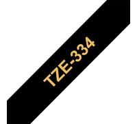 Genuine Brother P-Touch Tape - GOLD ON BLACK LAM TZe-334 / 12mm x 8m (INC VAT)