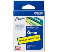 BROTHER TZE611 6MM BLACK ON YELLOW TAPE