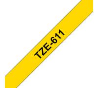 Original Brother P-Touch TZE611 6mm Gloss Tape - Black on Yellow