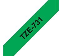 Original Brother P-Touch TZE731 12mm Gloss Tape - Black on Green