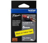 BROTHER TZEFX611 FLEXI TAPE 6MM BLACK ON YELLOW TZEFX611