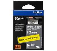 BROTHER TZES631 TAPE, 12MM BLK/YEL SELF-ADHESIVE