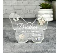 Brother White Floral Memorial Butterfly Plaque Sympathy Gift Keepsake Gift - Small Gifts For Him For Her, Present, Acrylic Plaque, Unqiue Gift, Ornament, Décor, Plaque, trinket, Keepsake Gift