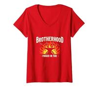 Brotherhood Forged in Fire Blacksmith Graphic, V-Neck T-Shirt, Women, Red, S