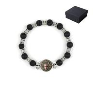 Brotherhood of Knights Honor and Faith Volcanic Stone Bracelet | Lava Bead Diffuser Bracelet with Shield and Cross Design, Yoga, Meditation and Stress Relief Accessory, for Dads, Women