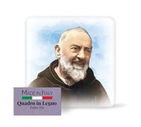 Brothers Bonella - Support Picture with Padre Pio - Shaped Wooden Picture with Gift Box - Religious Ornament 10 x 10 cm