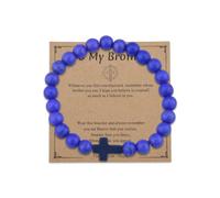 Brothers Cross Faith Bracelets for Men Brother Gift from Sister Sisters, Christian Confirmation Gift Blue Elastic Beaded Jesus Bracelets for Big Little Brother Inspirational Encouragement Gifts