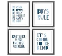 Brothers Make The Best Friends Boys Rules Affirmations Poster Prints for Home Boys Room Playroom Nursery Classroom Decor,Boho Navy Blue Colors Decorations Prints Wall Art Unframed 4pcs 8x10 Inches