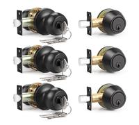 Brotima 3 Pack Entry Door Knob Lockset and Single Cylinder Deadbolt Combination Set in Matte Black Finish, Keyed Alike Exterior Knob Lock and Deadbolt for Front Door and Outside Gate