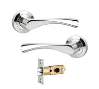 Brotima Polished Chrome Interior Door Handle with Adjustable Tubular Latch (45/57mm), Non-Locking Passage Door Lever for Hallway and Closet Doors, Internal Door Handles-1 Pair