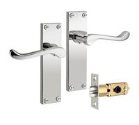 Brotima Polished Chrome Victorian Scroll Door Handles-1 Pair,Polished Chrome Door Handles with Adjustable Tubular Latch (45/57mm),Interior Passage Door Lever