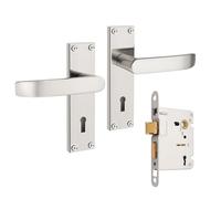 Brotima Victorian Satin Nickel Entry Door Handles-1 Pair,with Unadjustable Sashlock,Classic Straight Design for Wooden Doors,Fit 57mm Door Backset,35mm to 50mm Door Thickness