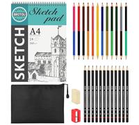 BROTOU 28-Piece Drawing and Sketching Pencils Set, Complete Art Kit with Sketchbook, Dual-Ended Coloured Pencils, Eraser, Pencil Sharpener and Pencil Case for Kids, Adults and Art Beginners