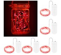 BROTOU LED String Lights, 2M 20 LED Battery Operated Fairy Lights, Waterproof Silver Plated Copper Wire Lights for in/Outdoor Decor, Christmas, Halloween, Valentine, Birthday (Red, 5 Pack)