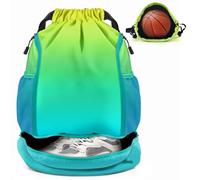 BROTOU Unisex Drawstring Backpack, Waterproof Gym Bag, Large Oxford PE Pack, Students School Backpack, Durable Sports Ball Bag, with Shoe Bag (A, Yellow-green)