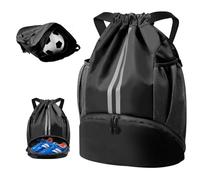 BROTOU Unisex Drawstring Backpack, Waterproof Gym Bag, Large Oxford PE Pack, Students School Backpack, Durable Sports Ball Bag, with Shoe Bag (A, Black)