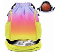 BROTOU Unisex Drawstring Backpack, Waterproof Gym Bag, Large Oxford PE Pack, Students School Backpack, Durable Sports Ball Bag, with Shoe Bag (A, Rainbow)