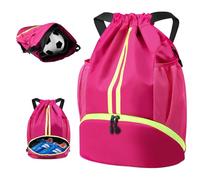 BROTOU Unisex Drawstring Backpack, Waterproof Gym Bag, Large Oxford PE Pack, Students School Backpack, Durable Sports Ball Bag, with Shoe Bag (A, Rose Red)