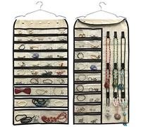 brotrade Hanging Jewelry OrganizerDouble Sided 56 Pockets&9 Hooks Accessories Organizer for Holding Jewelry(Beige-56 Pockets)
