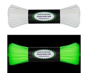 Brotree Glow in The Dark Paracord 550 4mm 30m Luminous Rope 9 Strands Parachute Cord for Crafting, DIY, Tent, Camping