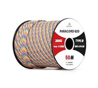 Brotree Paracord 4mm 50M 9 Strands 100% Nylon Rope Type 3 Parachute Cord for Outdoor, Bracelet, DIY - 280kg Breaking Load (Rainbow)