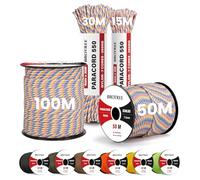 Brotree Paracord 550 4mm 30M 100% Nylon Rope 7 Strands Type III Parachute Cord for Outdoor and DIY - 250kg Breaking Load (Rainbow)