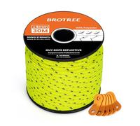 BROTREE Tent Guy Rope 4mm 30m Reflective Guy Line Heavy Duty Guide Rope with 6Pcs Aluminum Tensioners for Tent Gazebo Awning Camping (Neon Yellow)
