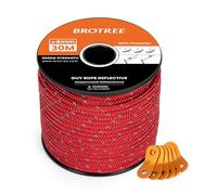 BROTREE Tent Guy Rope 4mm 30m Reflective Guy Line Heavy Duty Guide Rope with 6Pcs Aluminum Tensioners for Tent Gazebo Awning Camping (Red)