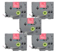BROVACS 5 Pack White on Red Laminated Label Tape Compatible for Brother P-Touch Label Printer TZ 445 TZe 445 18mm 3/4" OPA4445x5